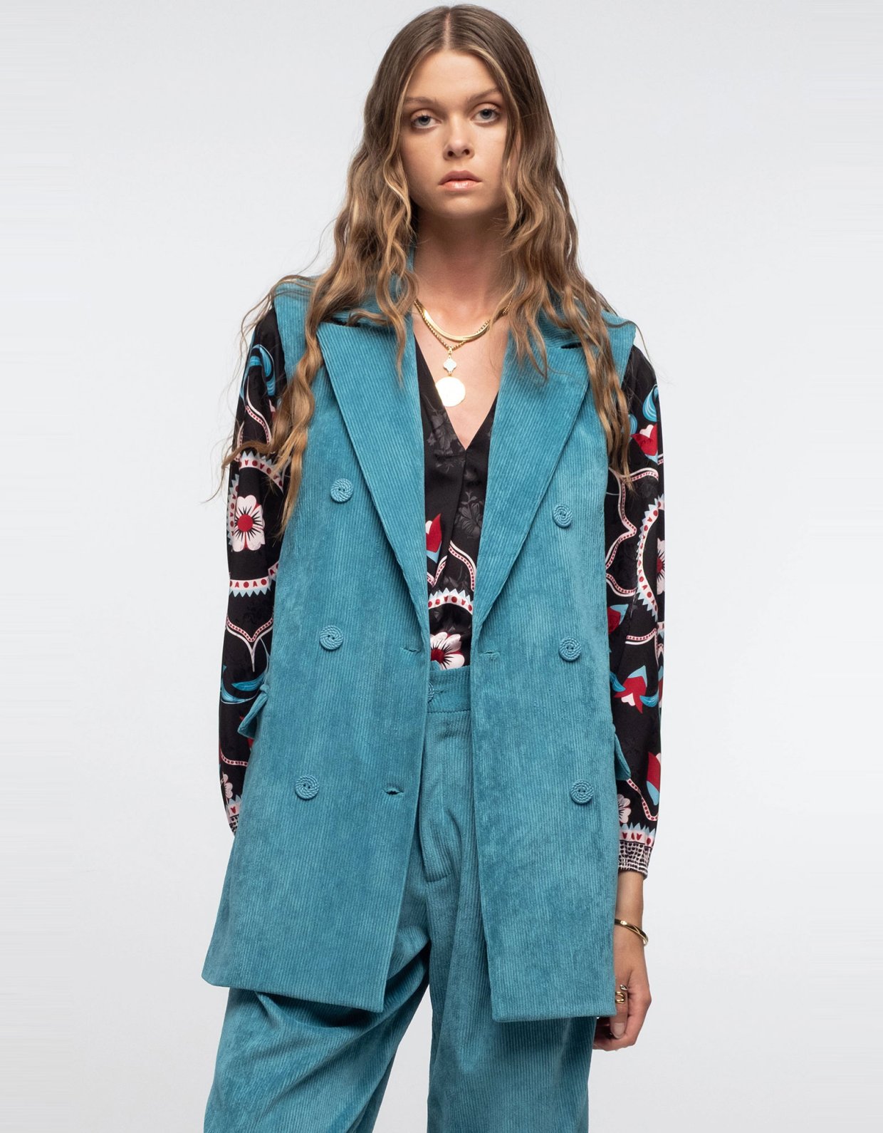 Peace and Chaos Willow sleeveless blazer teal