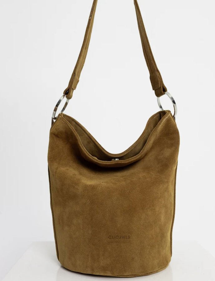 Sandra round bucketbag camel suede