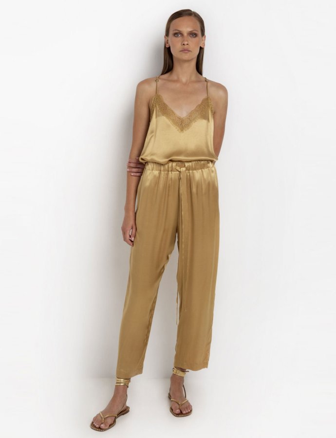 Crop satin pants gold