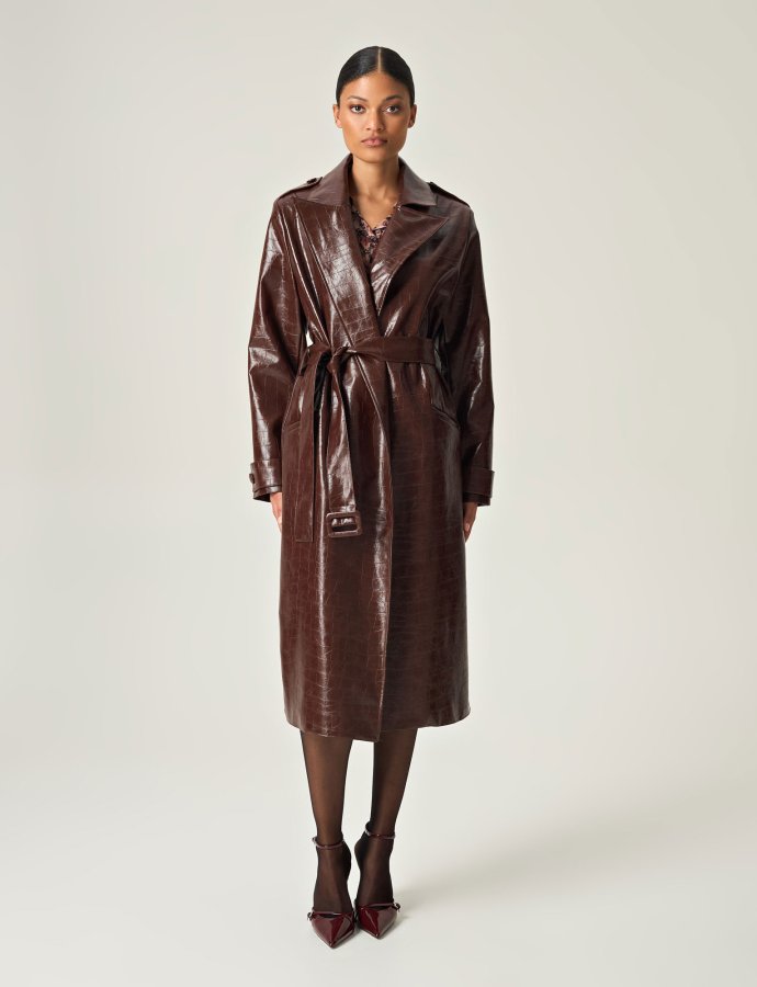 Cocoa croco leather trench coat