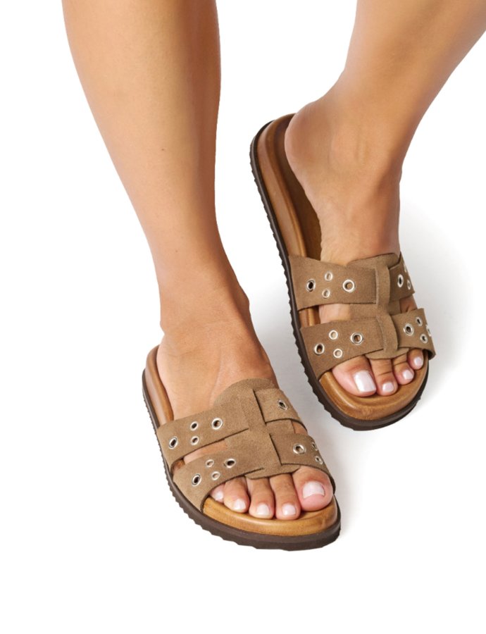 Taupe suede studded sandals 61306