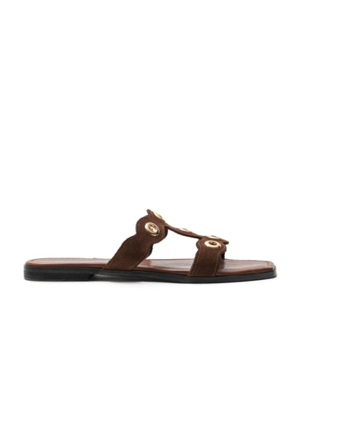 Brown crost suede studded sandals 63404