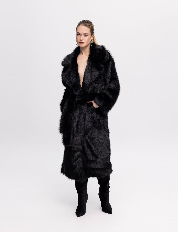 Black faux fur coat