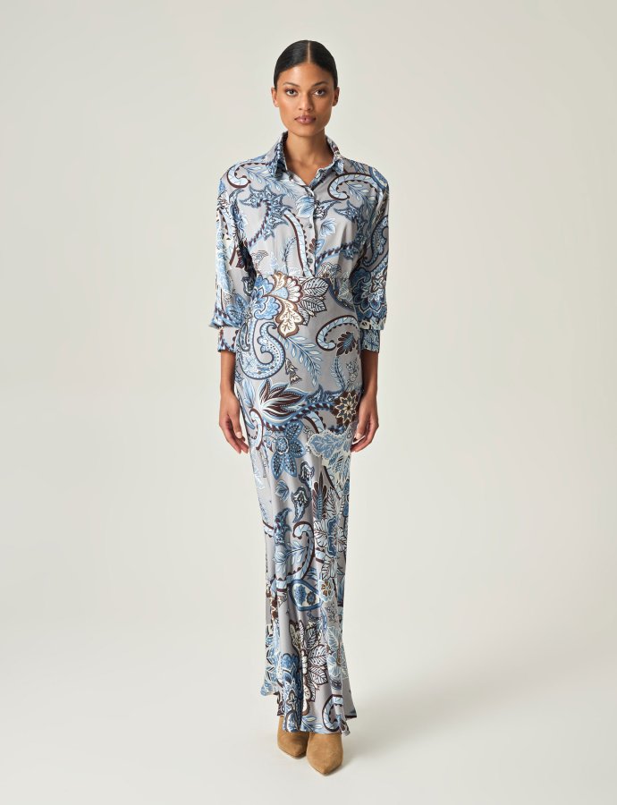 Azure garden paisley satin shirt