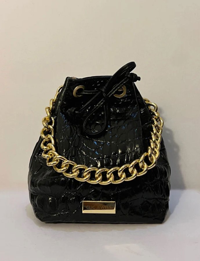 Small bucketbag black croco