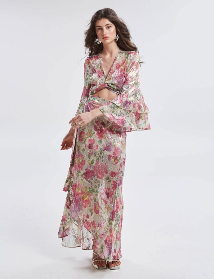 Amaris pleated floral wrap skirt