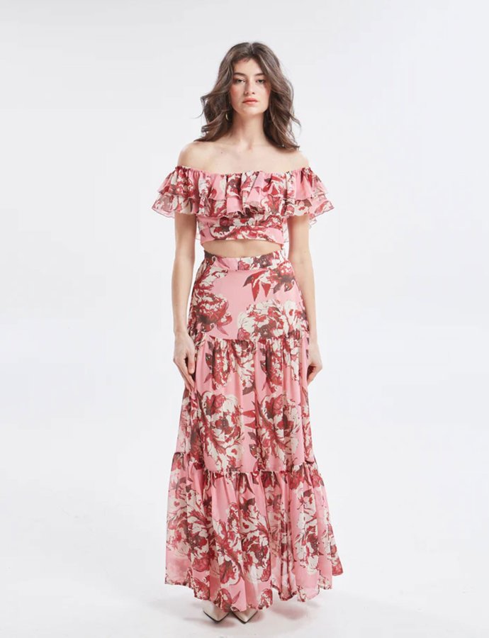 Oriane floral ruffle skirt