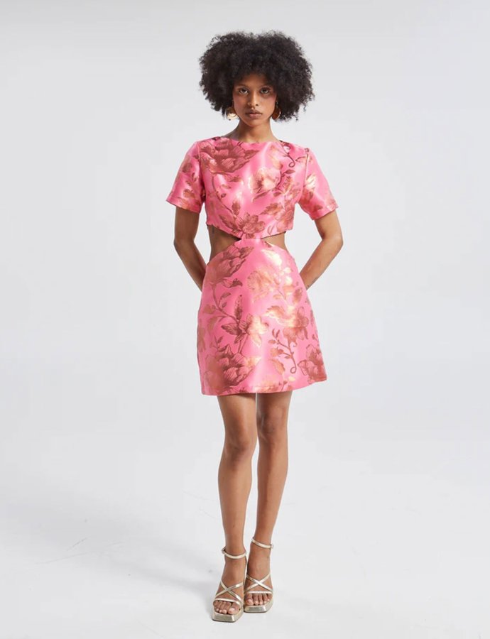 Solene brocade cut out mini dress