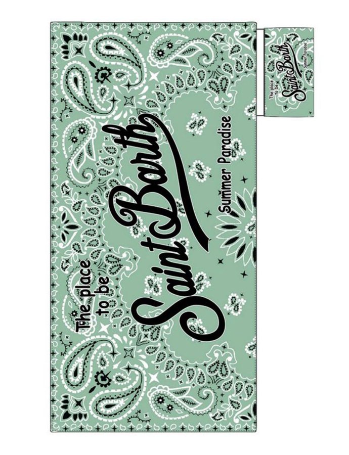 Microfiber beach towel Aidan sage with bandanna print
