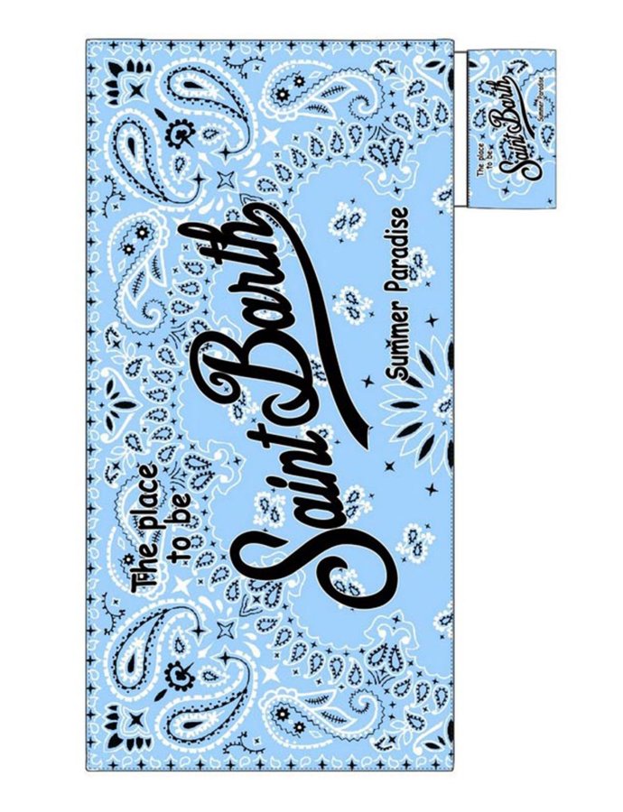 Microfiber beach towel Aidan light blue with bandanna print