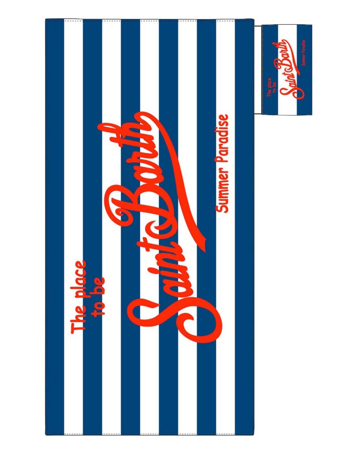 Microfiber beach towel Aidan blue with striped print