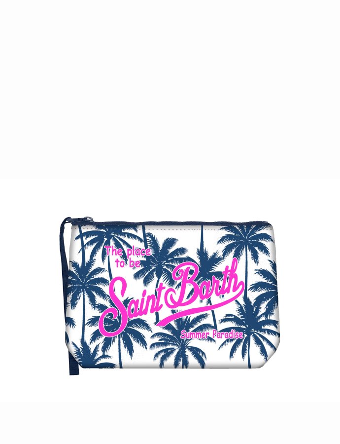 Aline scuba pouch with blue palms print