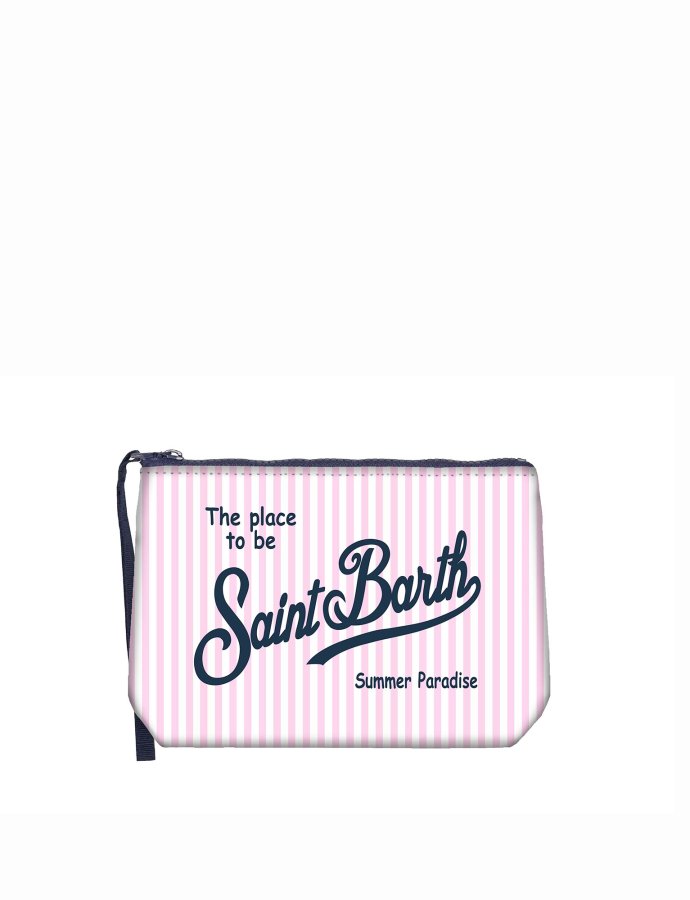 Aline scuba pouch with pink striped print