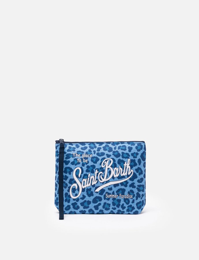 Aline scuba pochette with blue animalier print