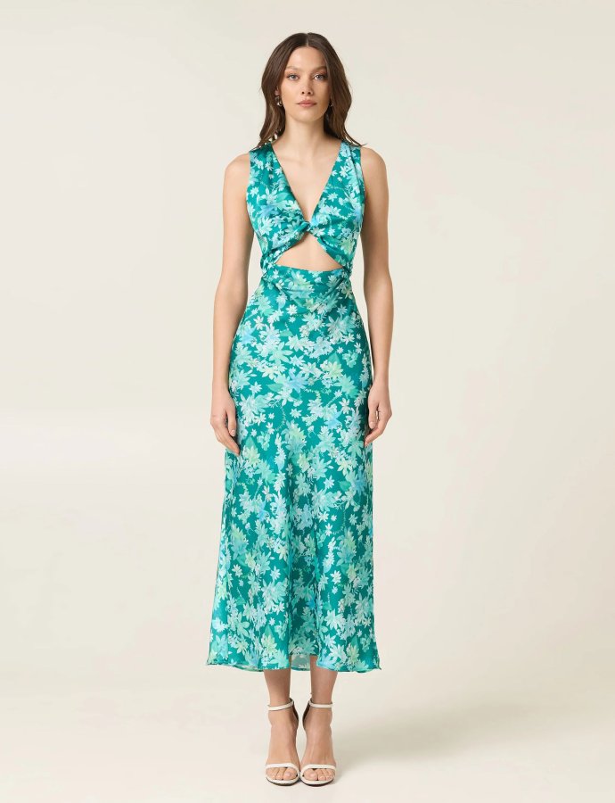 Botanical midi satin dress