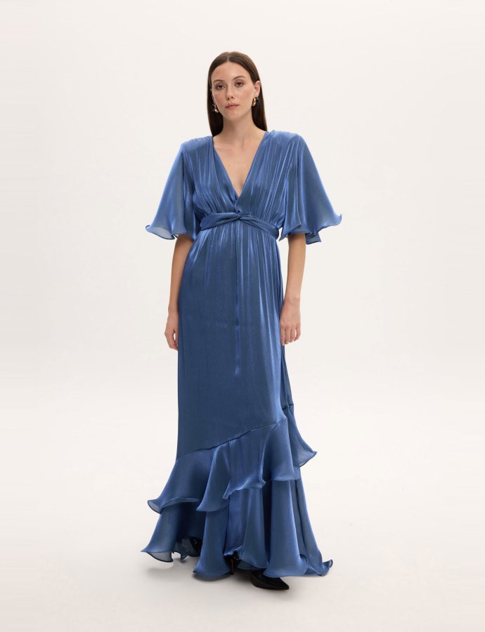 Fall for you long ruffle dress blue