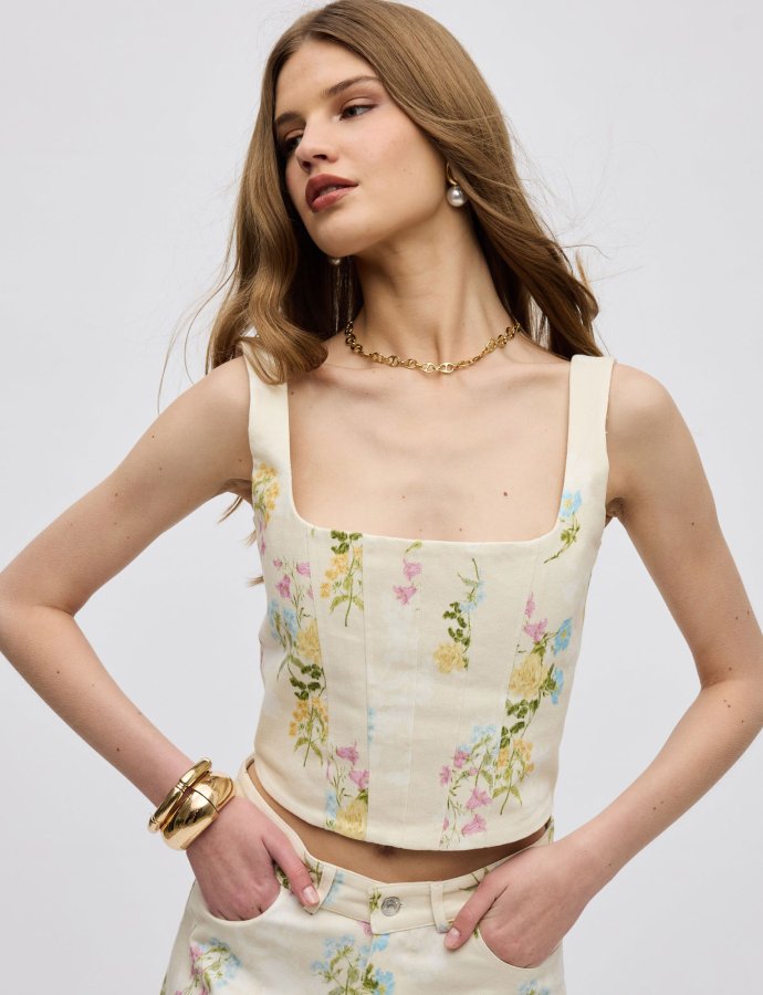 Butter blossom denim corset
