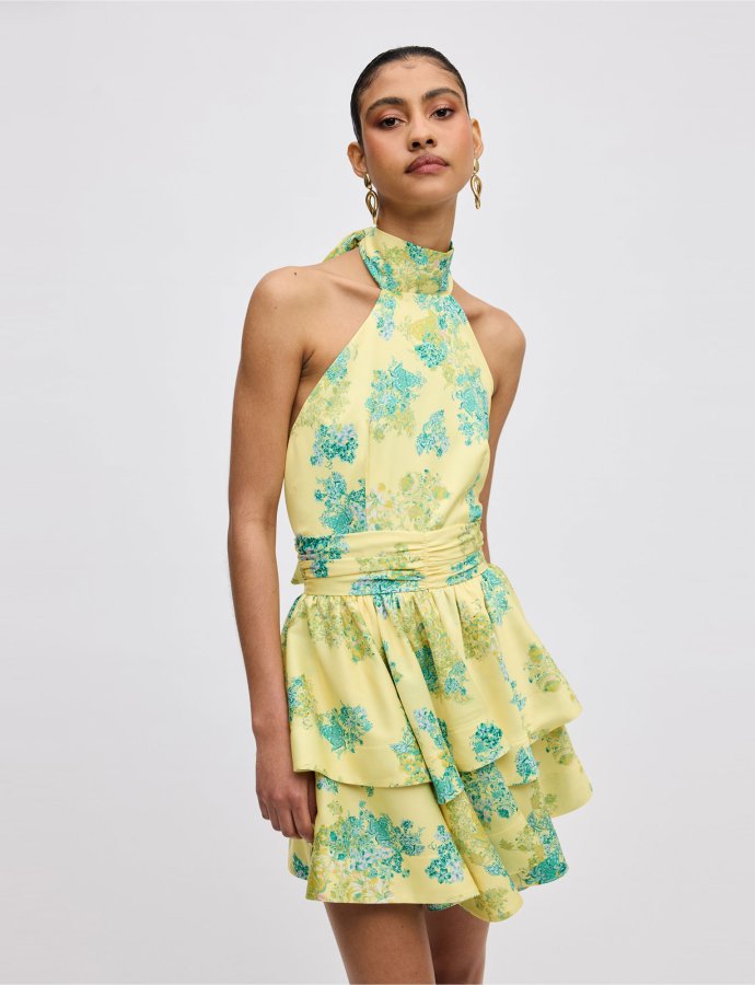 Lime petals mini halterneck dress