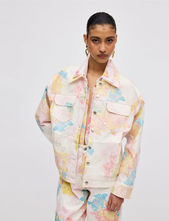 Floral mist denim jacket