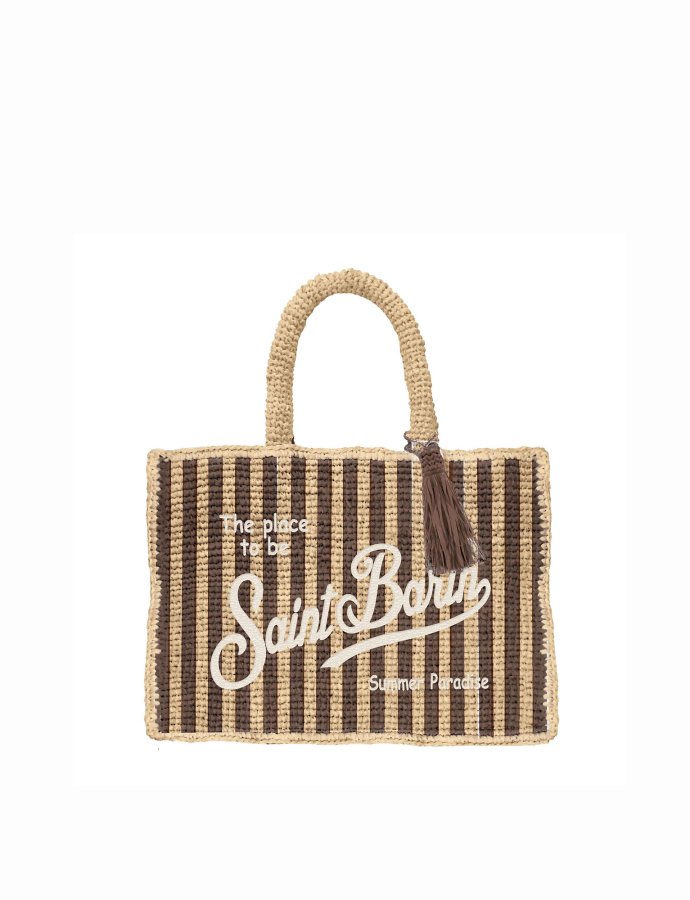 Colette raffia brown striped handbag with logo embroidery