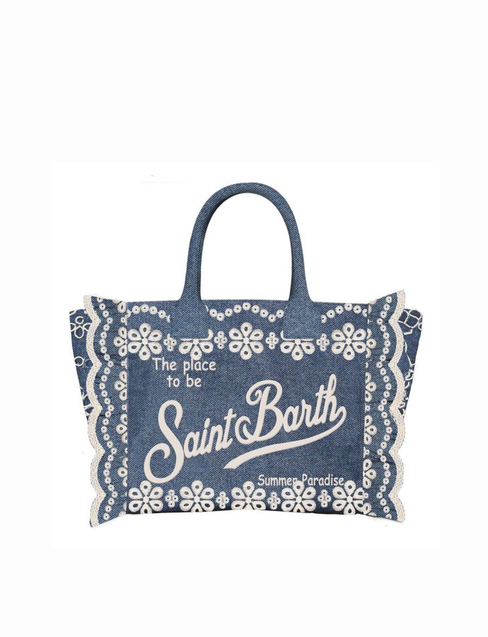 Colette volant bag with Sangallo flowers dark denim