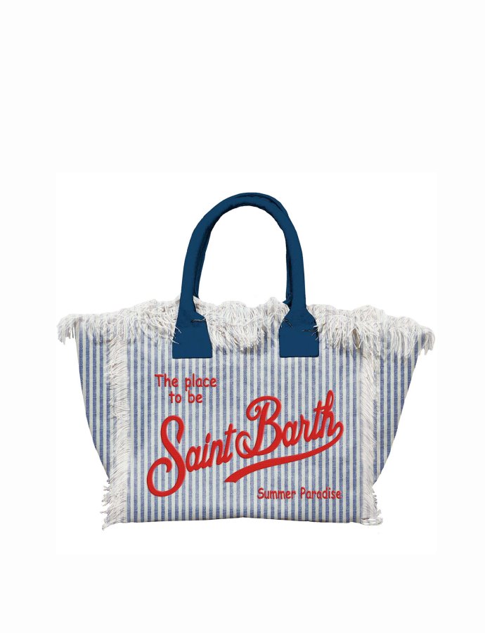 Colette canvas bag with mini dark blue stripes
