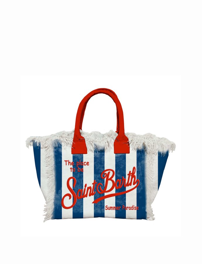 Colette canvas bag with dark blue stripes and embroidered logo