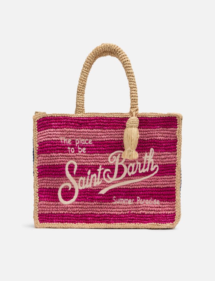 Colette raffia multicolor striped handbag with logo embroidery