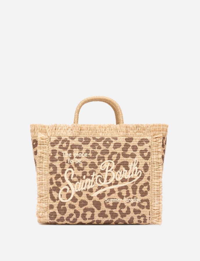 Colette straw effect handbag with animalier print