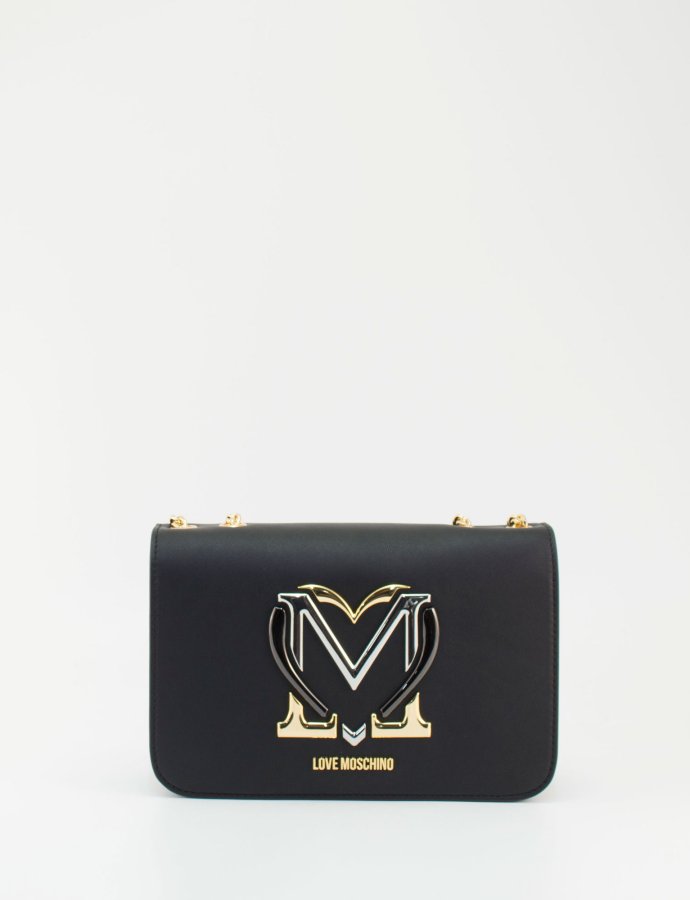 Crossbody flap bag heart logo black