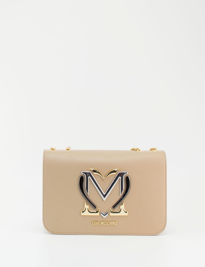 Crossbody flap bag heart logo crema