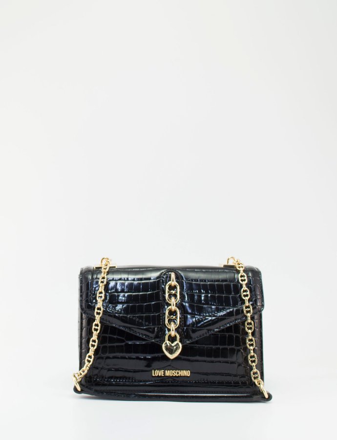 Croco vinyl shoulder bag chain heart black