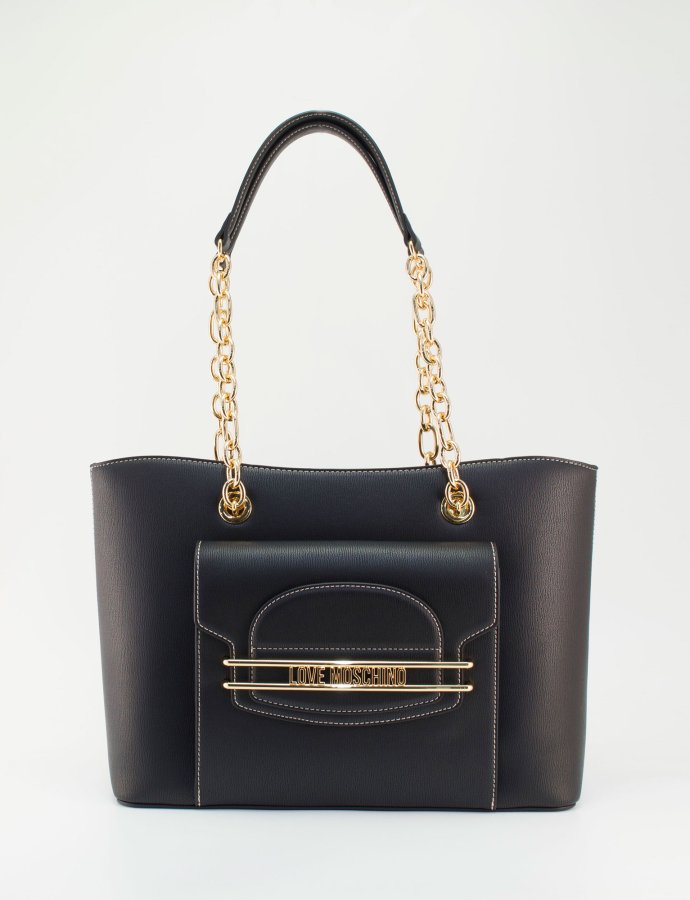 Shoulder bag metallic logo chain stripe black