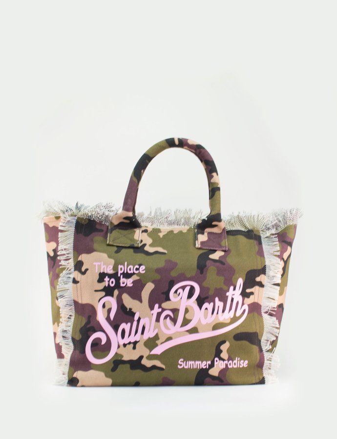 Vanity cotton canvas tote bag with camouflage print