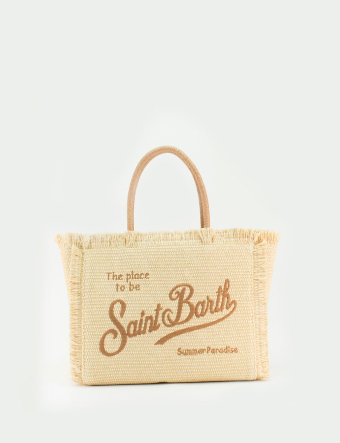 Vanity straw handbag with logo embroidery