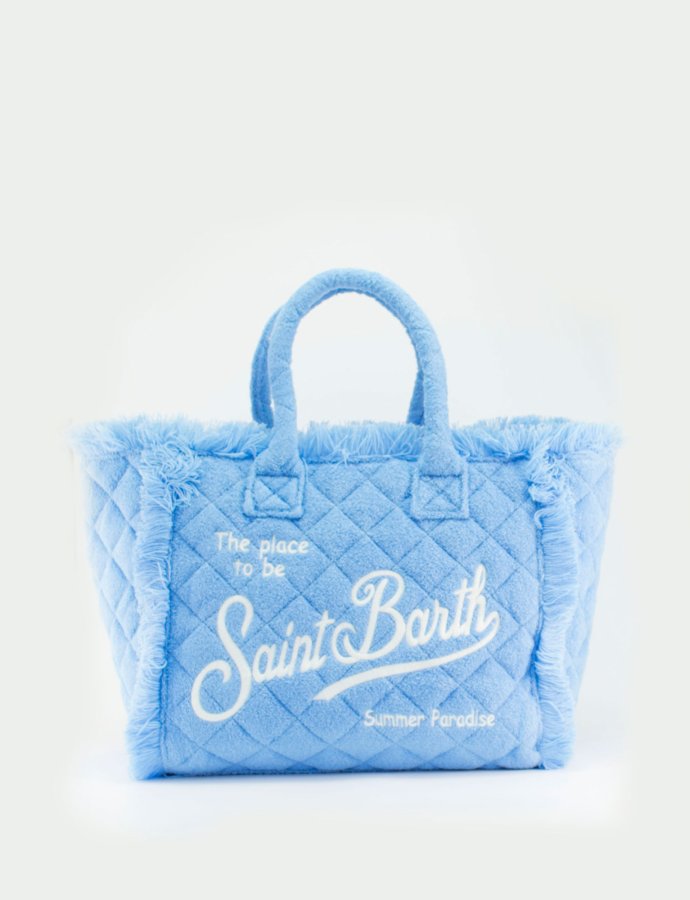 Vanity light blue quilted terry sponge tote bag