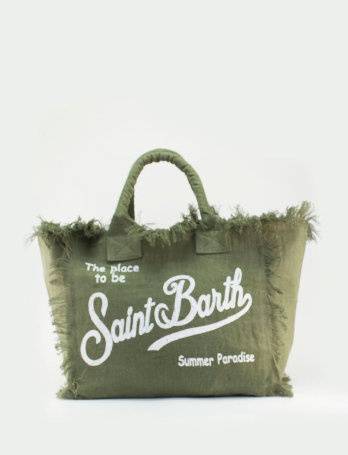 Vanity military green linen shoulder bag