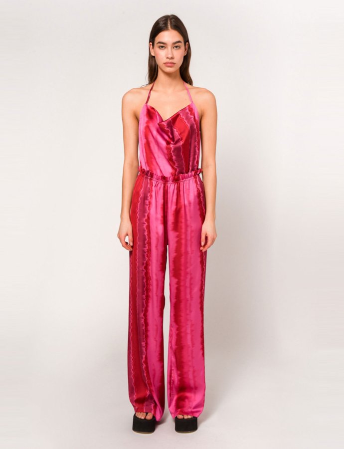 Alvina satin pants fuchsia tie die