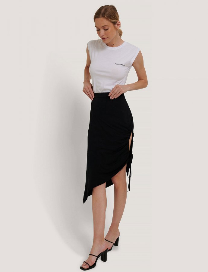 Draped high slit midi skirt