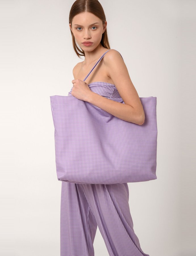 Every day tote bag lilac checked