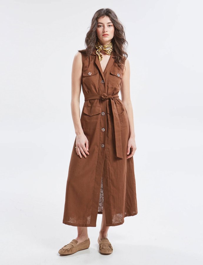 Maribel linen shirt dress brown