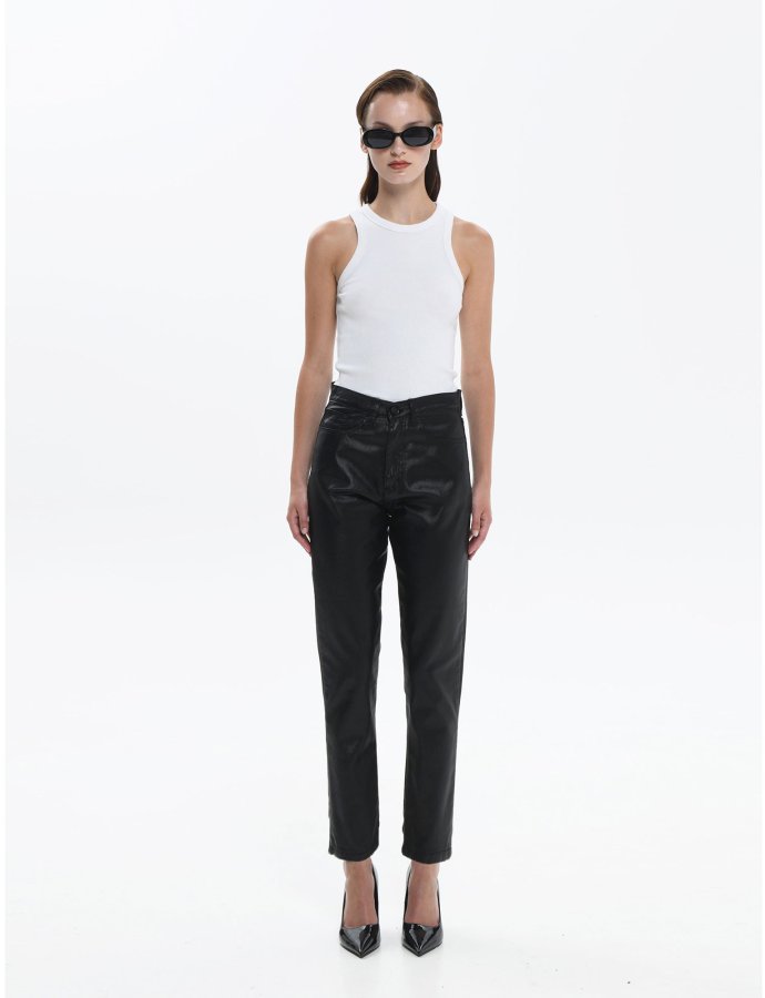 Angela black foil denim pants