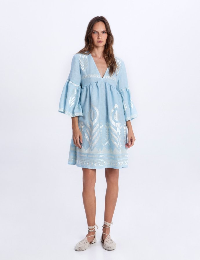 Feather mini bell sleeves dress ciel-champagne