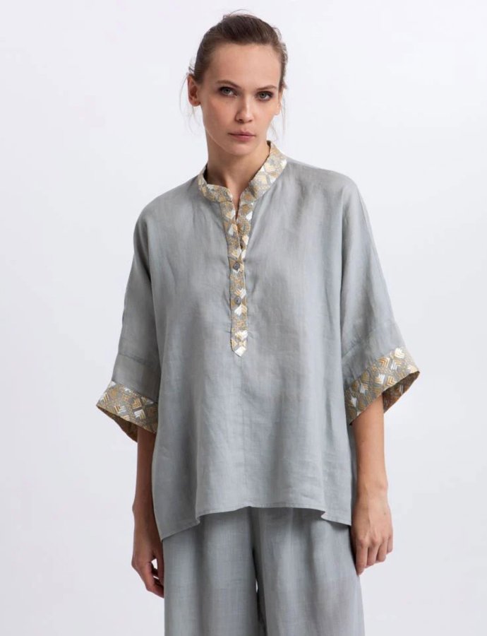 Flakes blouse stone-gold champagne