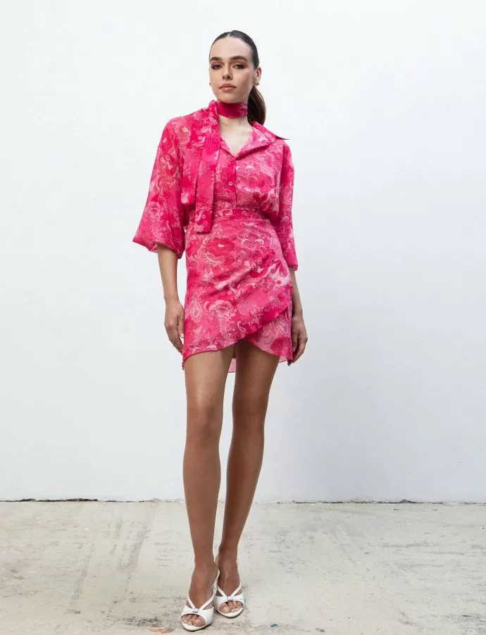 Fuchsia paisley mini wrap skirt