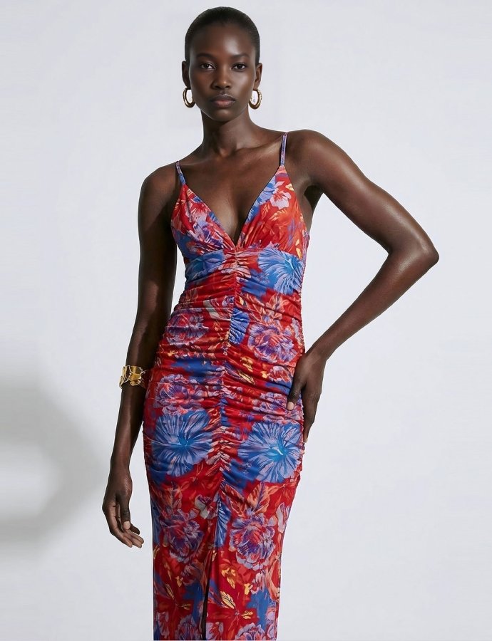 Golden hour floral red dress