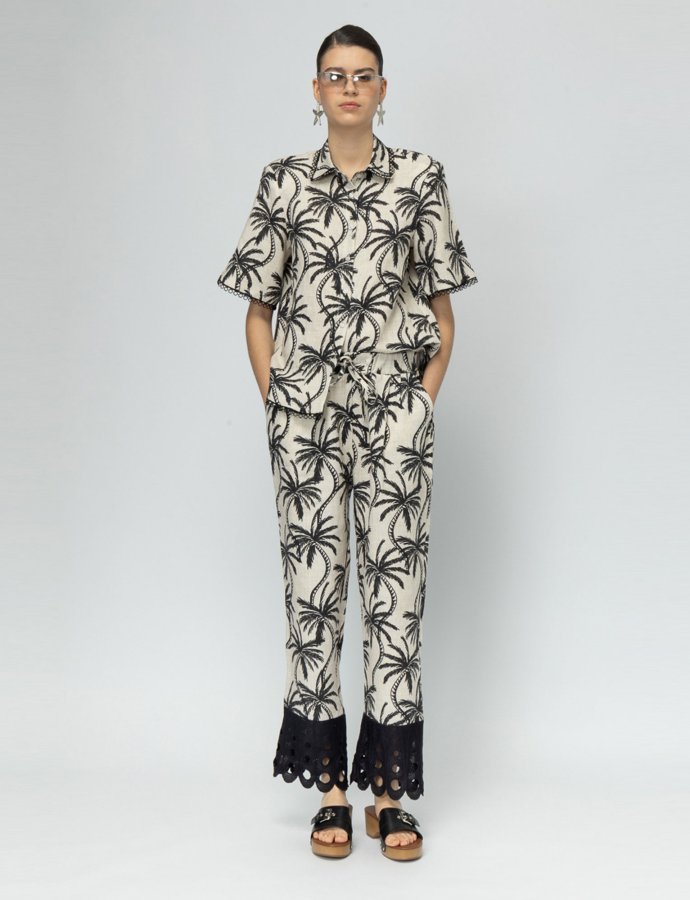 Island escape b&w palm pants