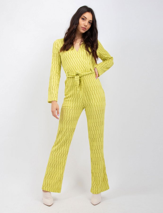 Staggered knit stripe lime jumpsuit
