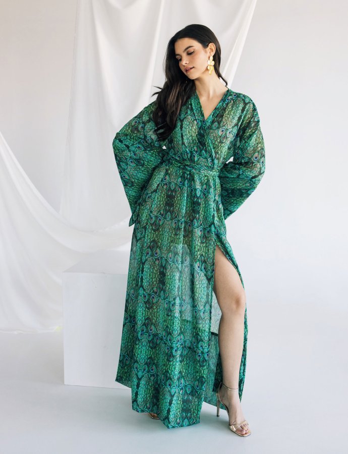 Peacock wide sleeves kimono