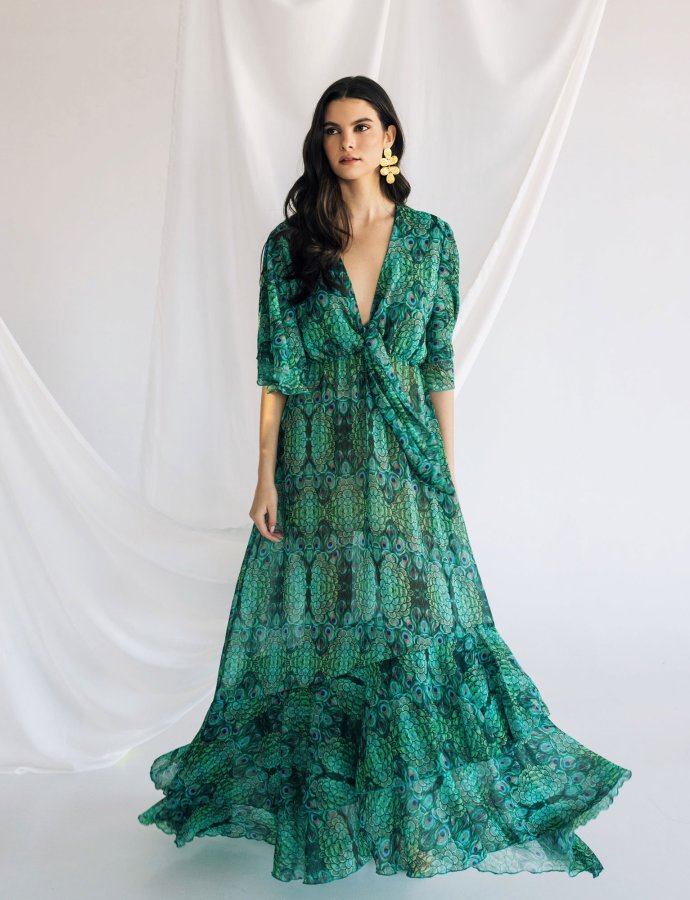 Peacock maxi dress